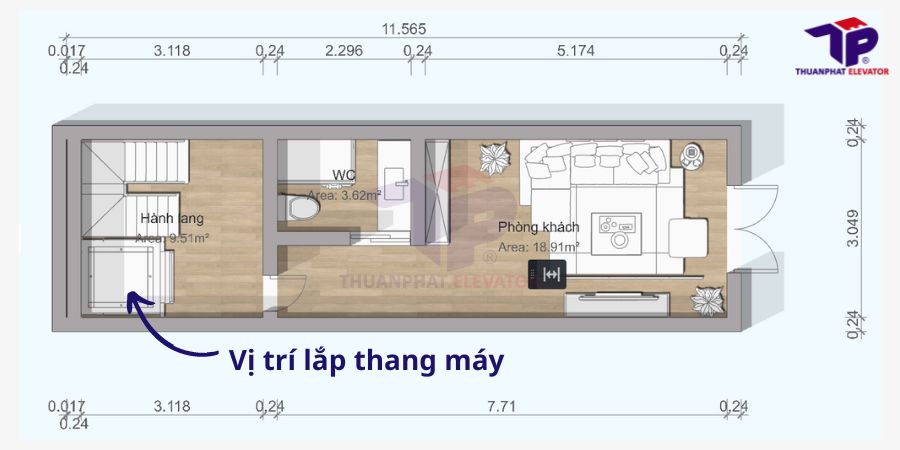 Lắp đặt thang máy bên cạnh thang bộ