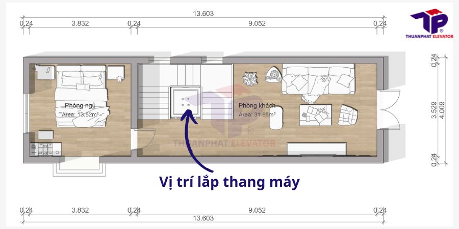 Lắp đặt thang máy giữa lòng thang bộ