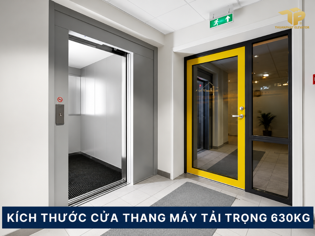 kích thước cửa thang máy 630kg