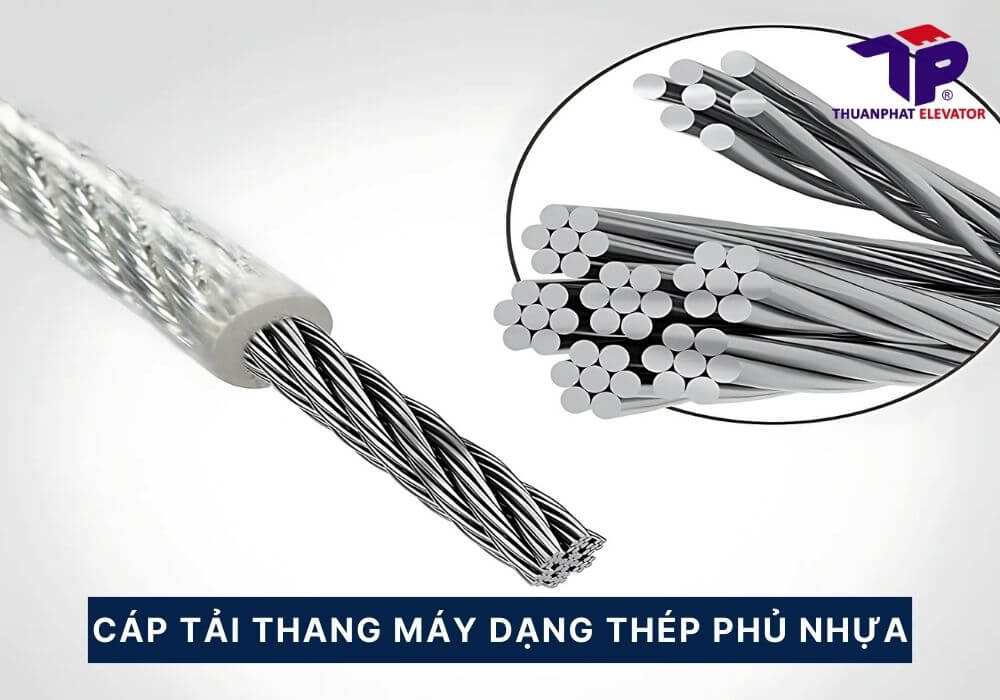cáp tải thang máy dạng thép phủ nhựa cáp tải thang máy dạng thép phủ nhựa