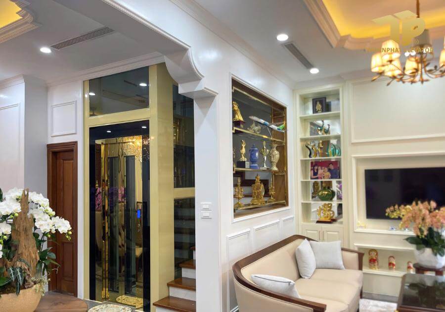 Thang máy gia đình 4 tầng kính khung hợp kim nhôm