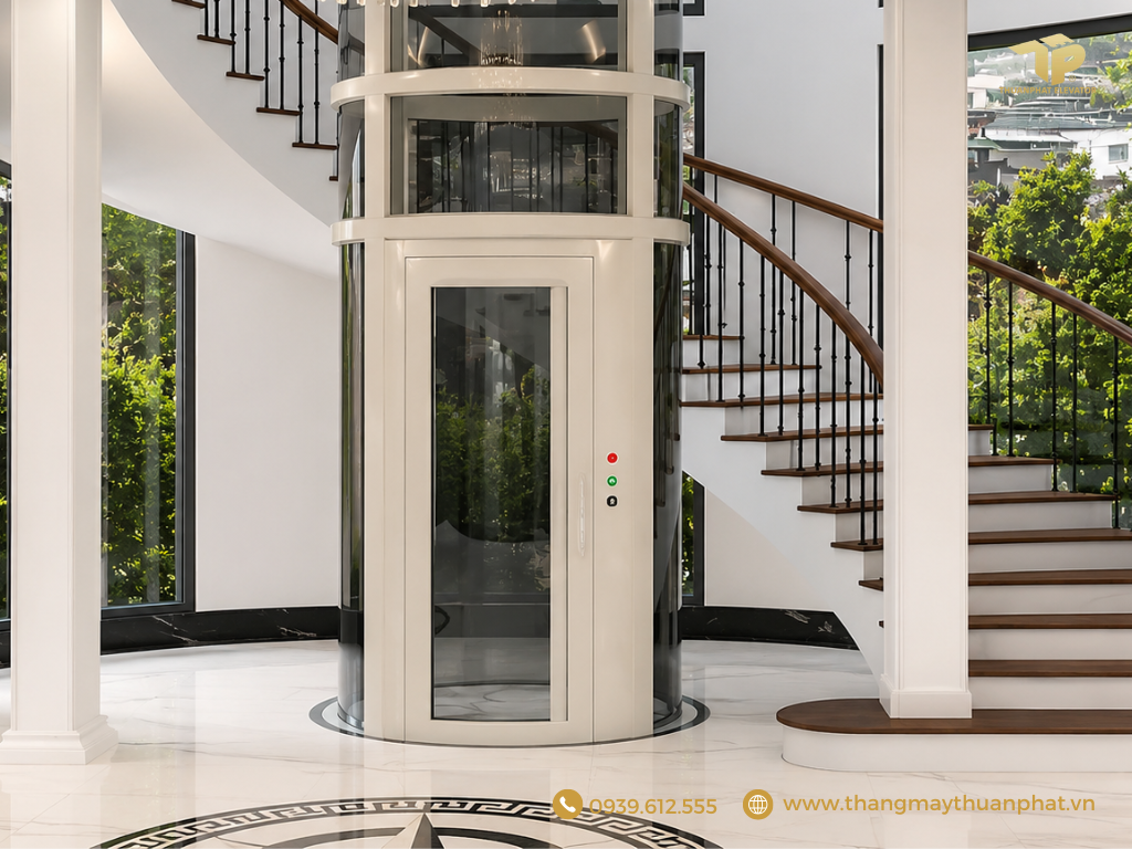 Mẫu thang máy gia đình cabin tròn